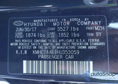 2017 Hyundai Accent Se from USA, damaged, VIN KMHCT4AE1HU353059